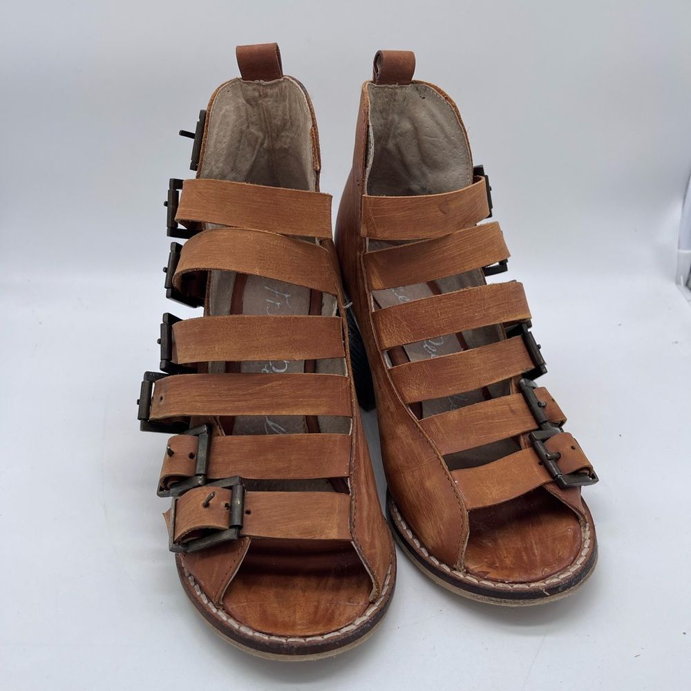 Free People Buckle Up Baby Block Heels Tan Size 37 - Picture 2 of 7